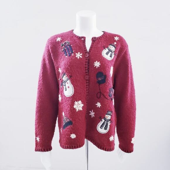 Croft & Barrow Women's Holiday Snowman Red Christmas Sweater Petite Large - Picture 2 of 11